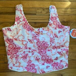 Pink and White Floral crop top tank